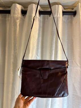 Vintage Lou Taylor Leather Shoulder Bag with Built-in Vanity Mirror